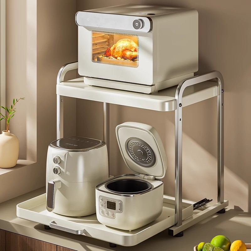 Kitchen Microwave Rack Stainless Steel Countertop Pull-out Oven Rice ...
