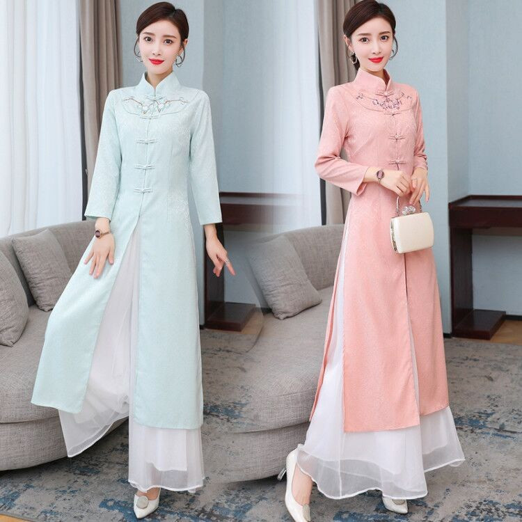 Fast Shipping 汉服 旗袍新年套装 女 中國風 套裝 改良旗袍两件套 chinese style new year clothes ...