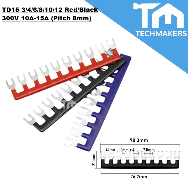 TD15 3/4/6/8/10/12 Red/Black 300V 10A-15A (Pitch 8mm) Position Fork Type Terminal Strip Jumper Connector  TD 15