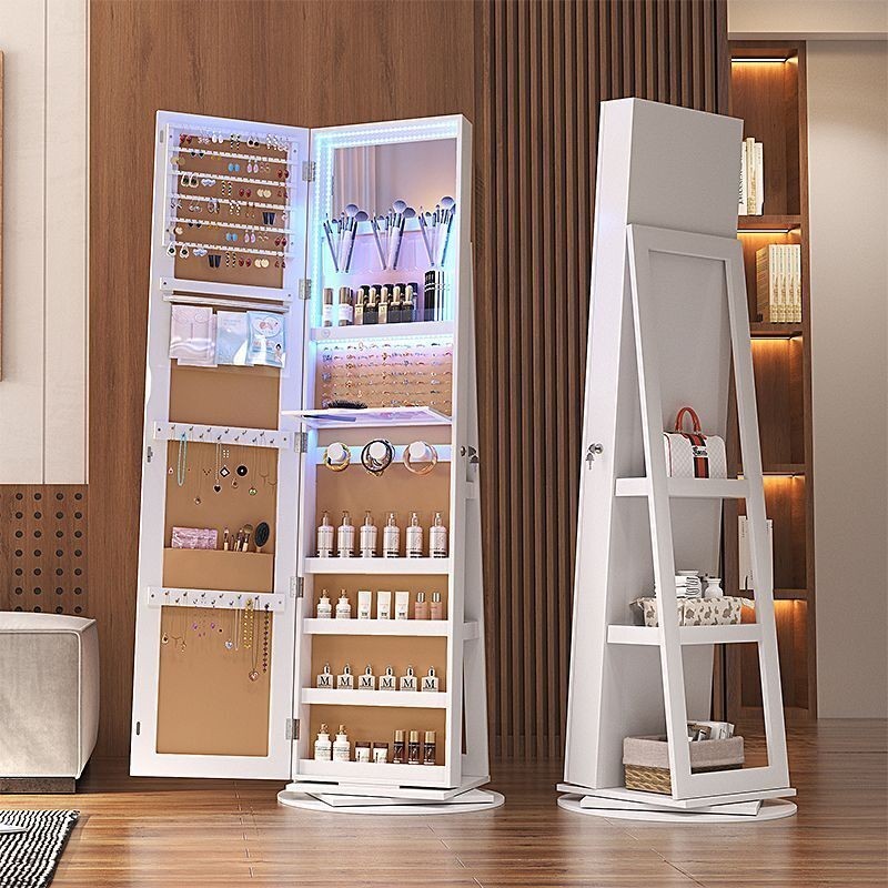 Rotating Full-Length Mirror LED Floor Stand Storage Dressing Mirror ...