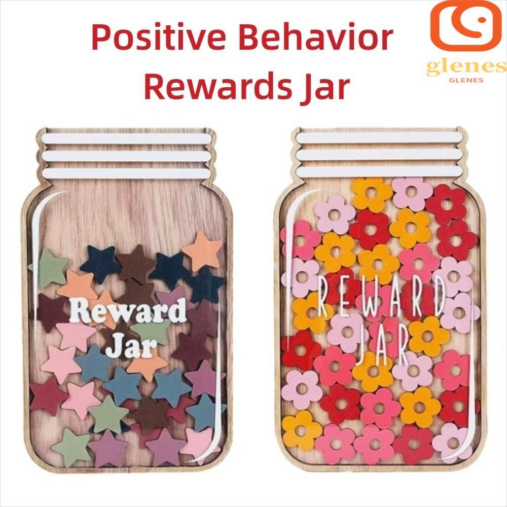 GLENES Positive Behavior Rewards Jar, Wooden Flower Kids Star Reward ...