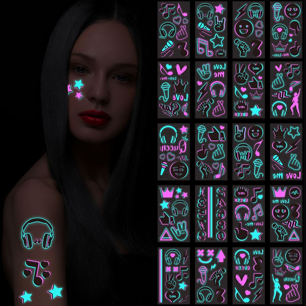 Music Festival Concert Luminous Waterproof Tattoo Stickers Party Bar ...