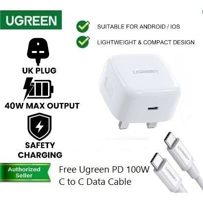 UGREEN 40W Charger PD Fast Quick Charge 1 USB C Type C Port Charger
