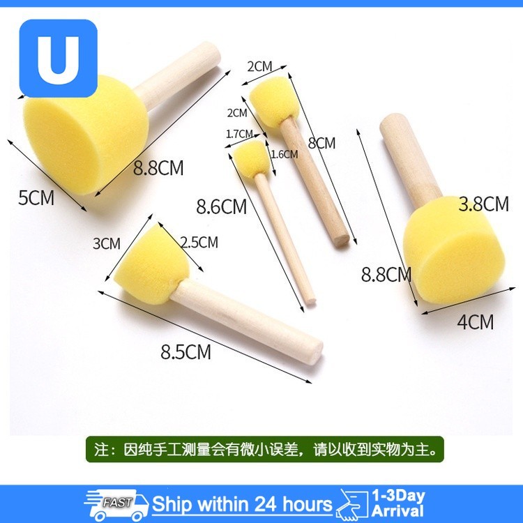 Circular Sponge Brush Wooden Handle Sponge Brushes Art Painting Sponge ...