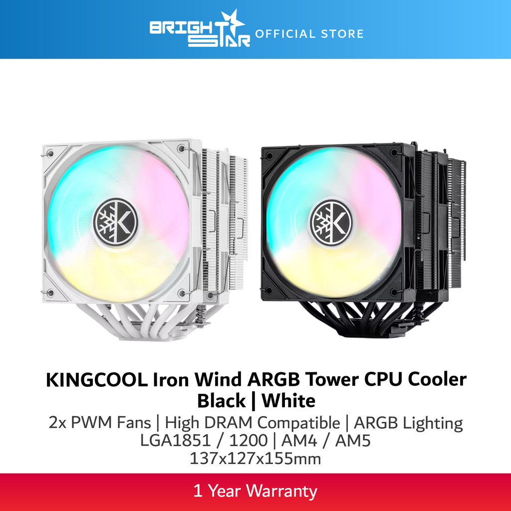 KINGCOOL Iron Wind ARGB Dual Tower CPU Air Cooler - Black/White ...