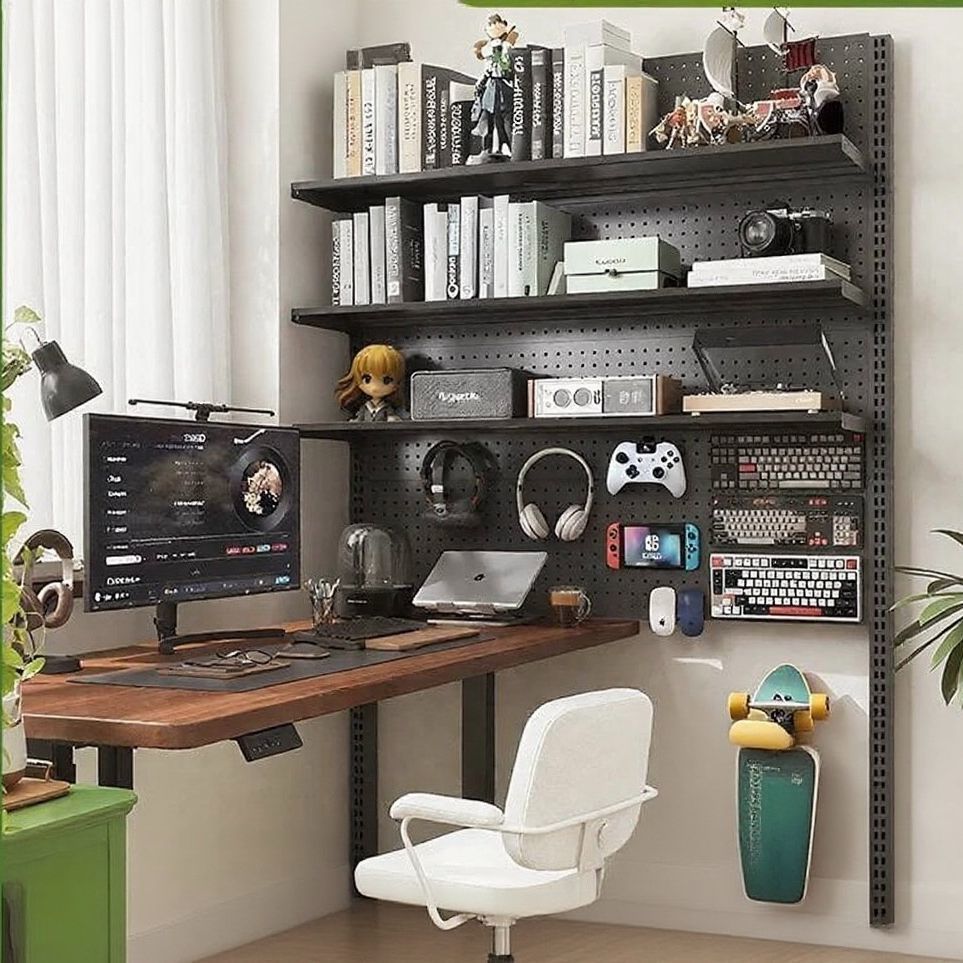 Hole Board Shelf Bookshelf Floor Gaming Room Decoration Metal Storage ...