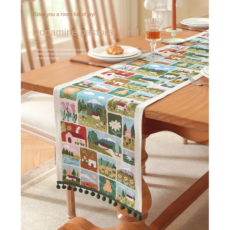 Pastoral Farmhouse Style Table Runner Imitation Cotton Linen Decoration ...