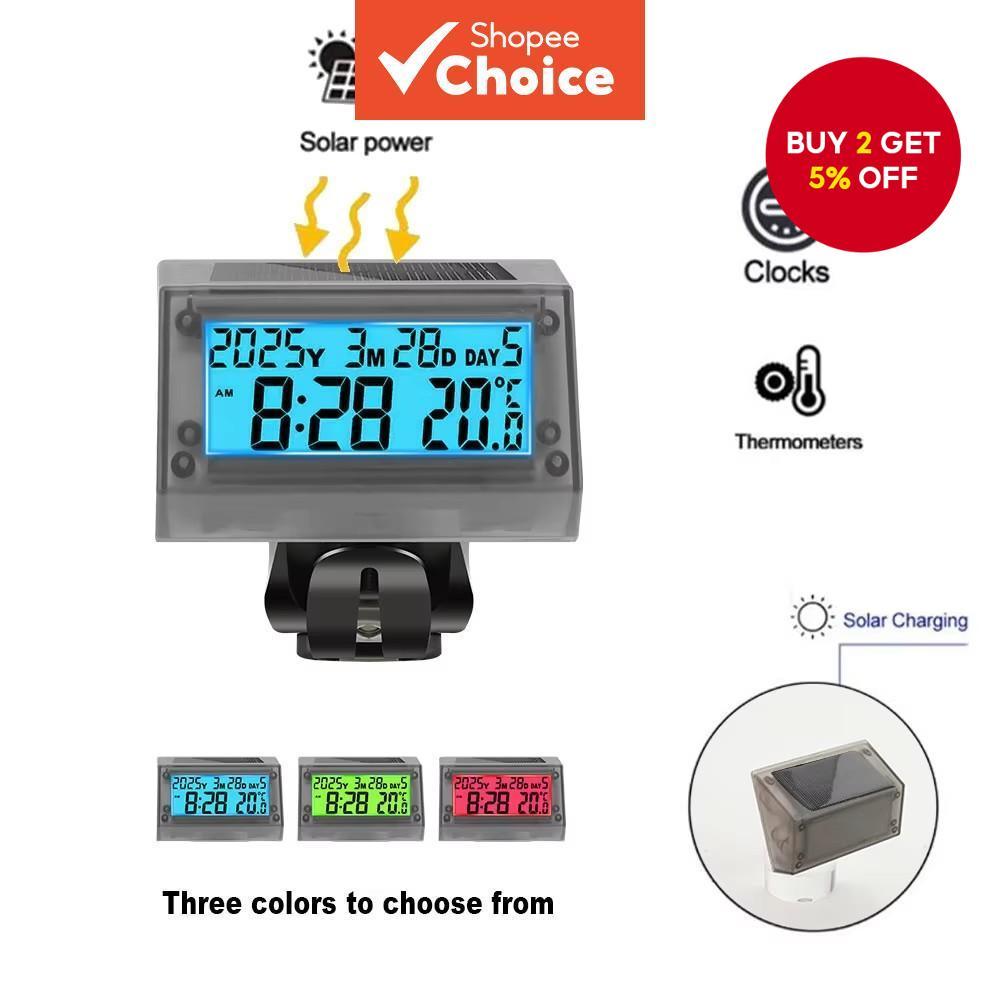 Solar-Powered Car Clock with Dashboard Thermometer, Motorcycle ...