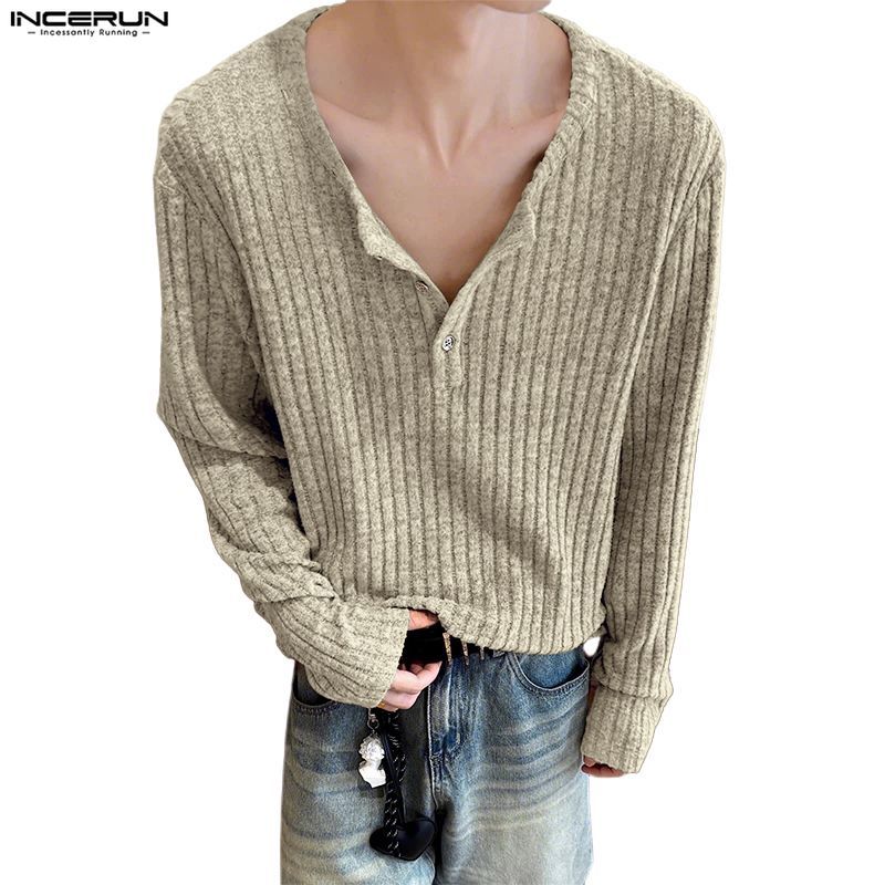 INCERUN Men's Retro Henley Collar Striped Texture Lazy Style Hooded ...