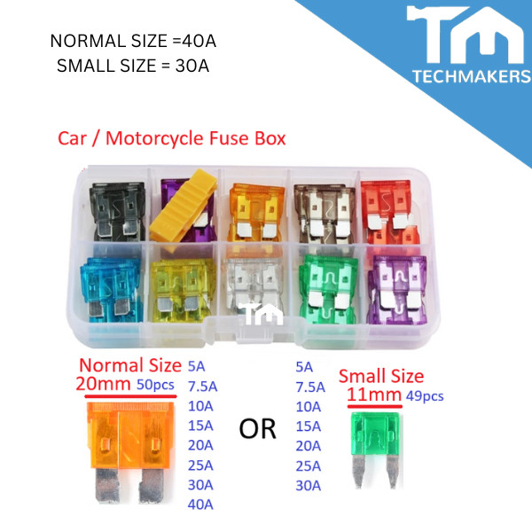 50pcs Car Fuse Motorcycle Fuse Lorry Fius Kereta 3-40A Assorted Set Kits-small size