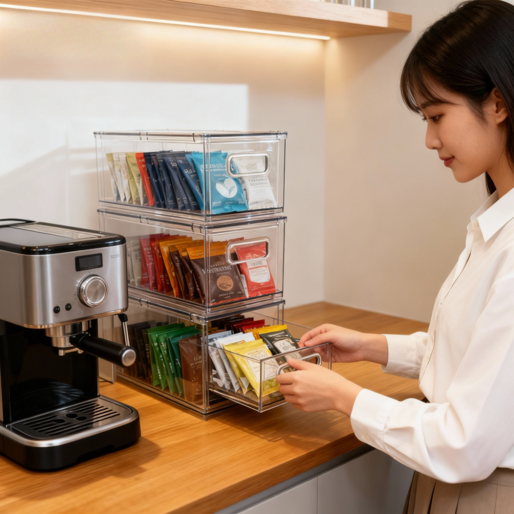 Locaupin Transparent Tea & Coffee Packet Organizer | Stackable Drawer ...