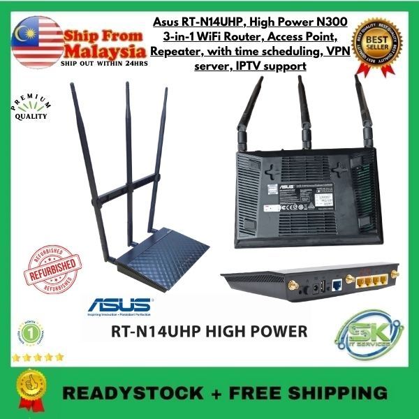 Asus RT-N14UHP, High Power N300 3-in-1 WiFi Router, Access Point ...