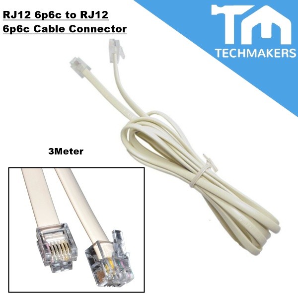 RJ12 6p6c to RJ12 6p6c Cable Connector RJ11 Connector Extension with 6-Wire White 3Meter for Phone Modem Internet