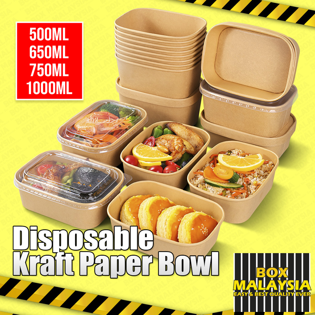Disposable Kraft Paper Lunch Box with Paper Lid 500/650/750/1000ML ...