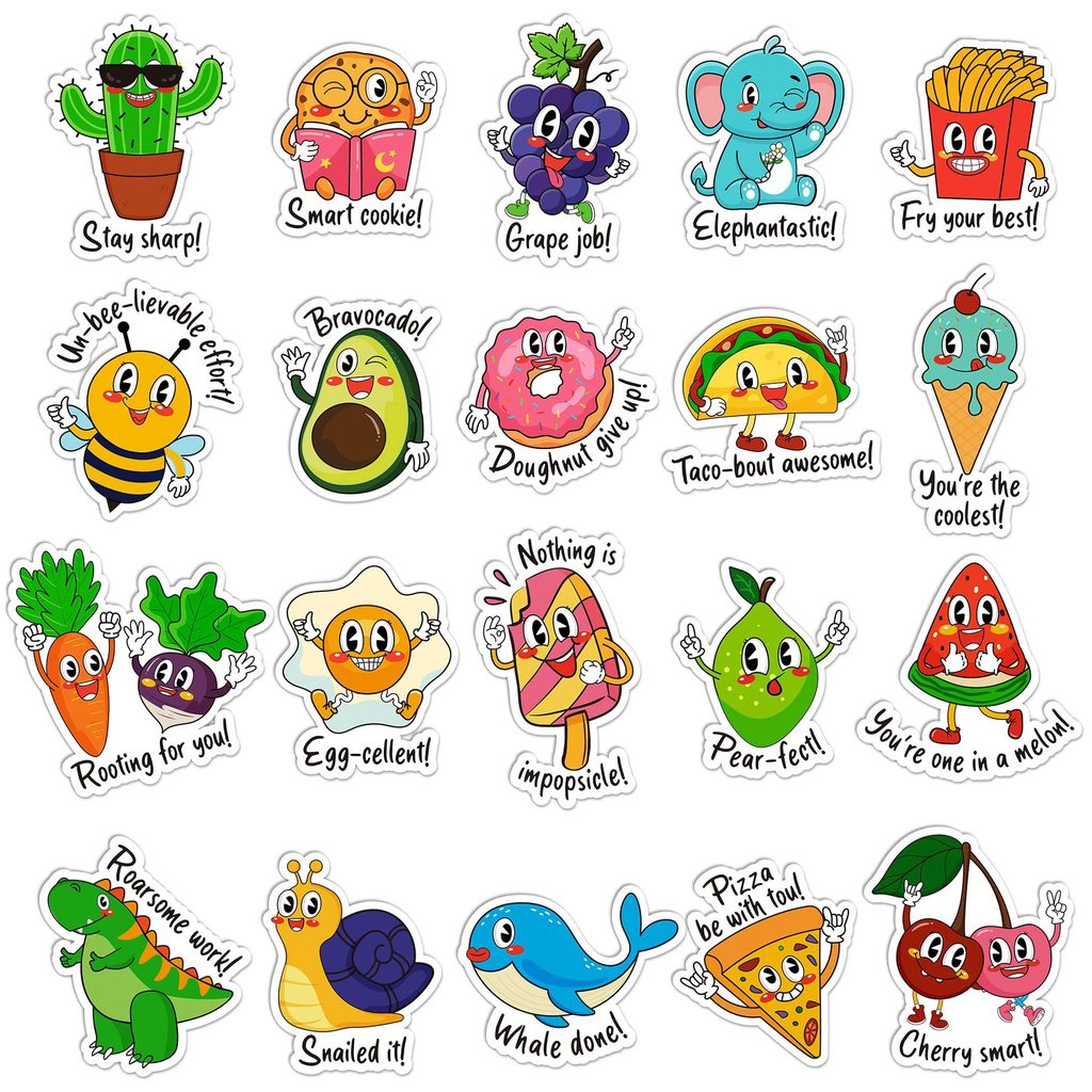 20 Stickers/Sheet English Cartoon Animal Fruit Fun Reward Stickers ...
