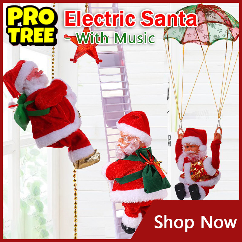 Protree Christmas Electric Singing Swing Santa Claus Dolls Climbing ...