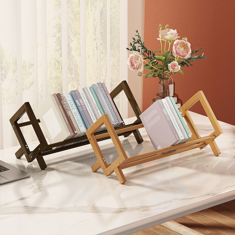 Bamboo Desktop Bookshelf 40/50CM Storage Rack Tabletop Document ...