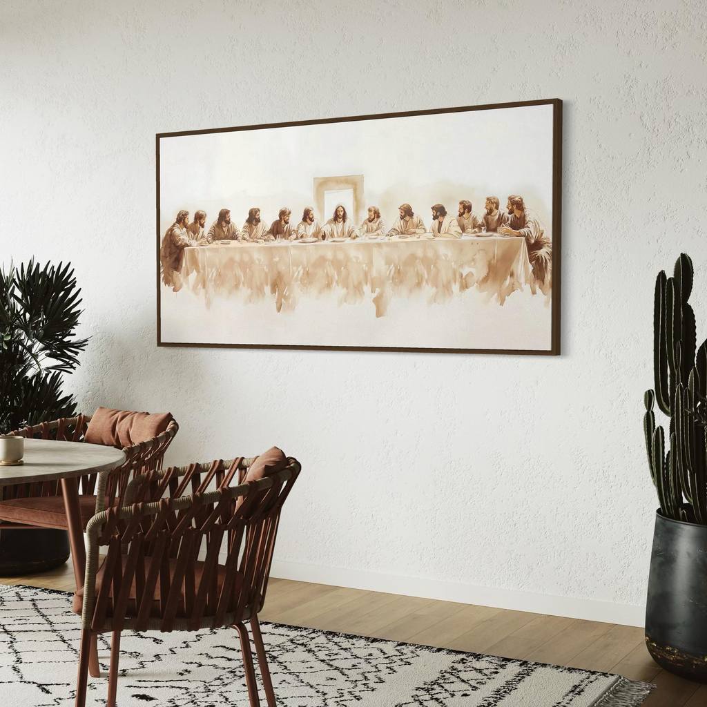 Framed Canvas Wall Art | Poster Print Jesus The Last Supper Watercolor ...