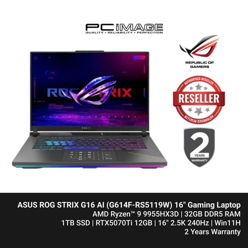 ASUS ROG STRIX G16 AI LAPTOP G614F-RS5119W AMD R9-9955HX3D, 32GB DDR5 ...