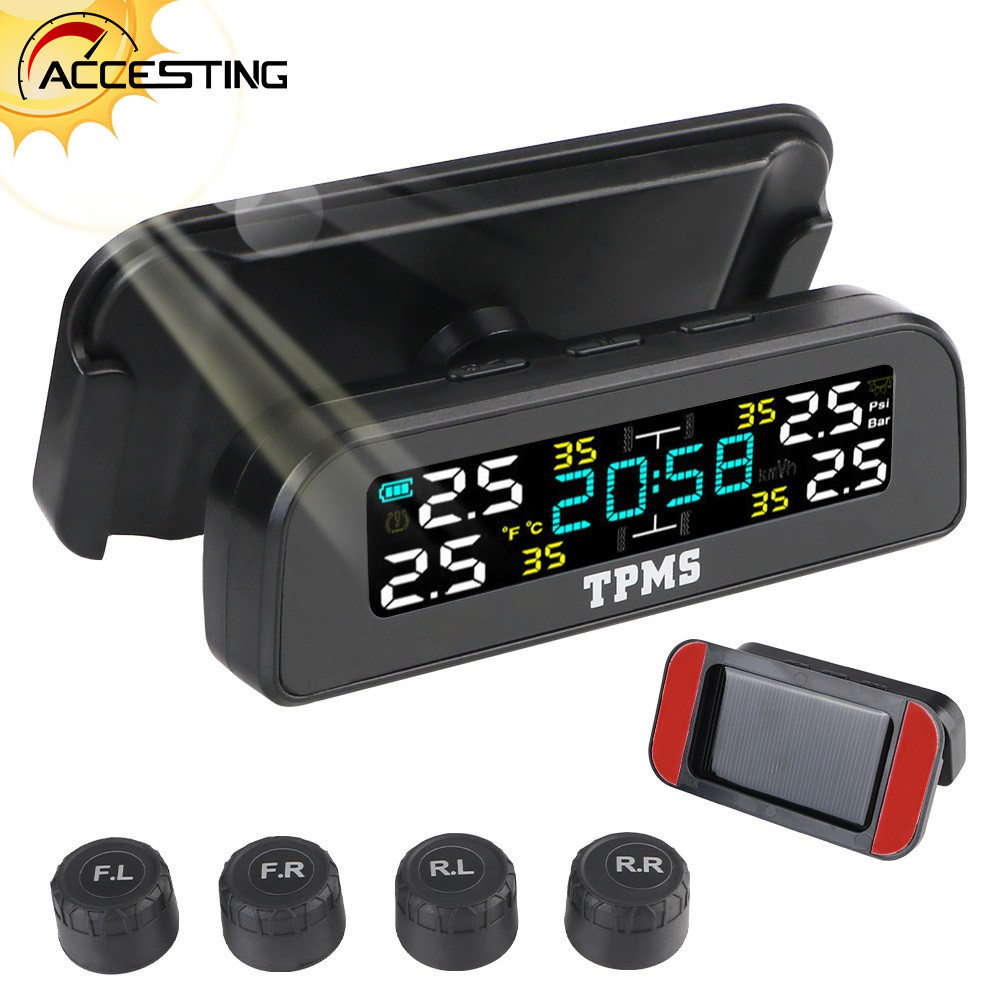 Smart car TPMS tire pressure monitoring system solar digital clock LCD ...