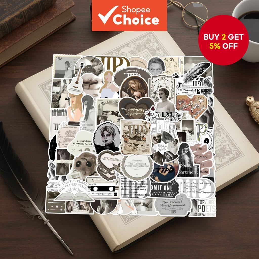 A 56-piece sticker set featuring unique designs inspired by Taylor ...
