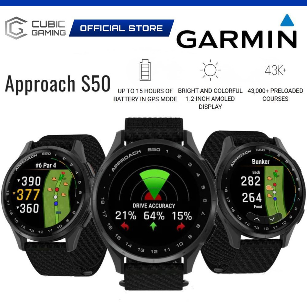 GARMIN APPROACH S50 ADVANCED GPS GOLF SMARTWATCH 43MM WITH UP TO 15 ...