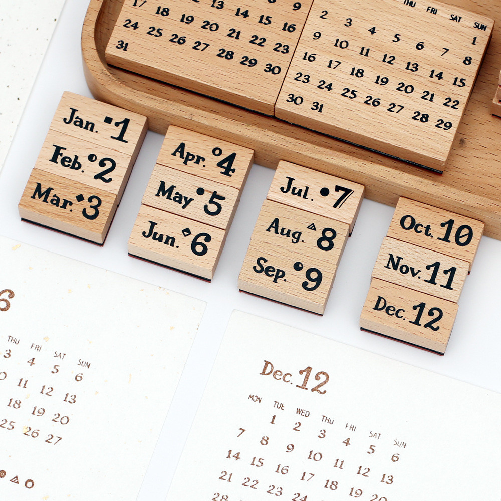 8 ️ ⃣ Handbook Wooden Seal Handbook Calendar Perpetual Calendar Time ...
