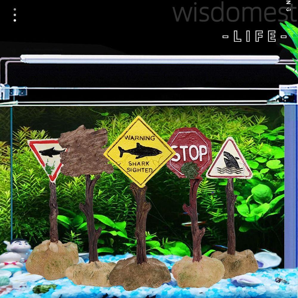 WISDOMEST Warning Shark Sighted Sign Micro Landscape Accessories Fish ...