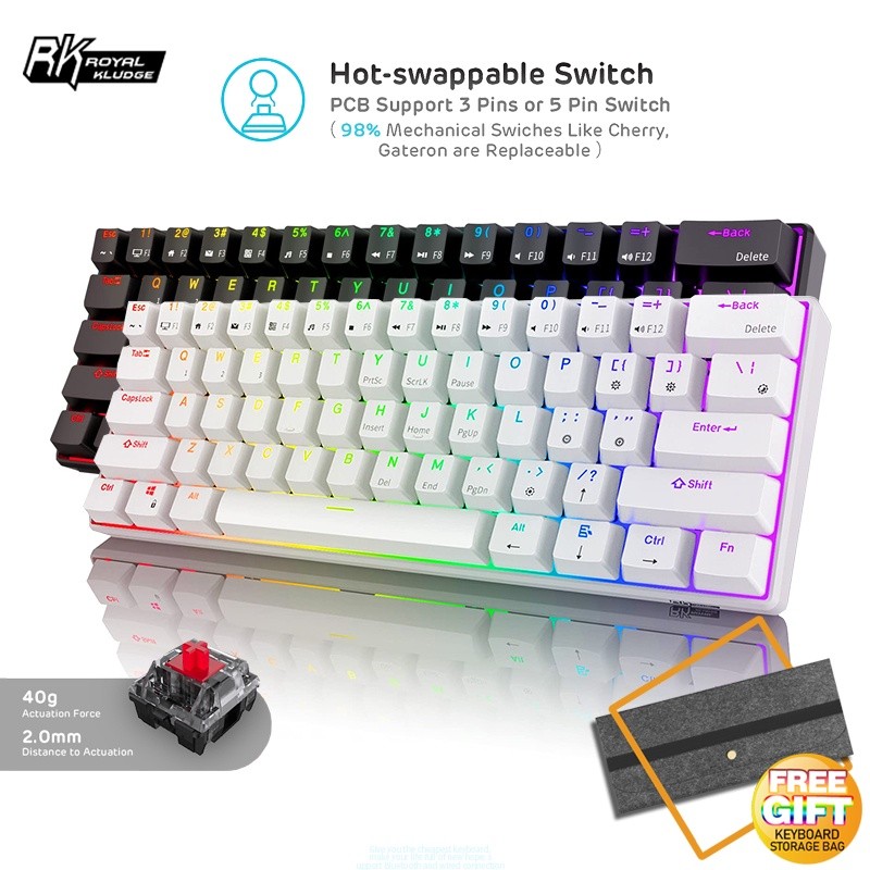 Royal Kludge RK61 RGB Boleh Tukar Panas Tiga Mod/Dwi Mod 2.4G Bluetooth ...