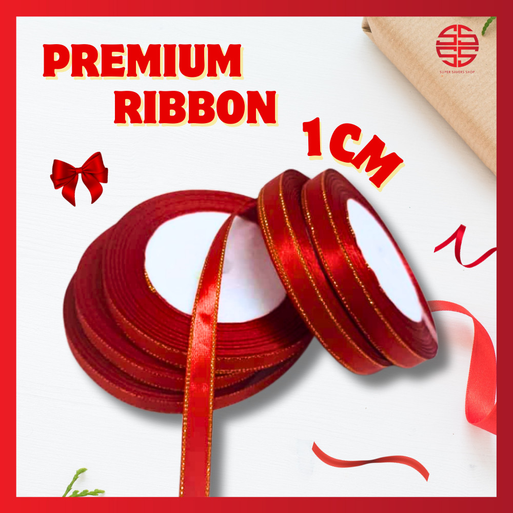 [Super Savers] Reben Satin Merah 1cm/Dekorasi Hadiah/Premium Ribbon 1cm ...