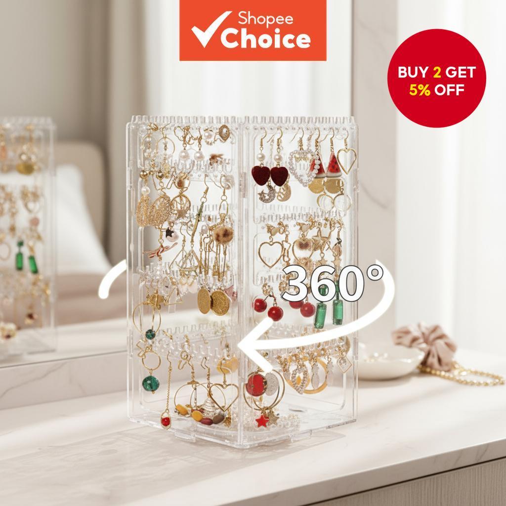 Transparent Shaft Jewelry Display Stand with Rotating Design, Multi ...
