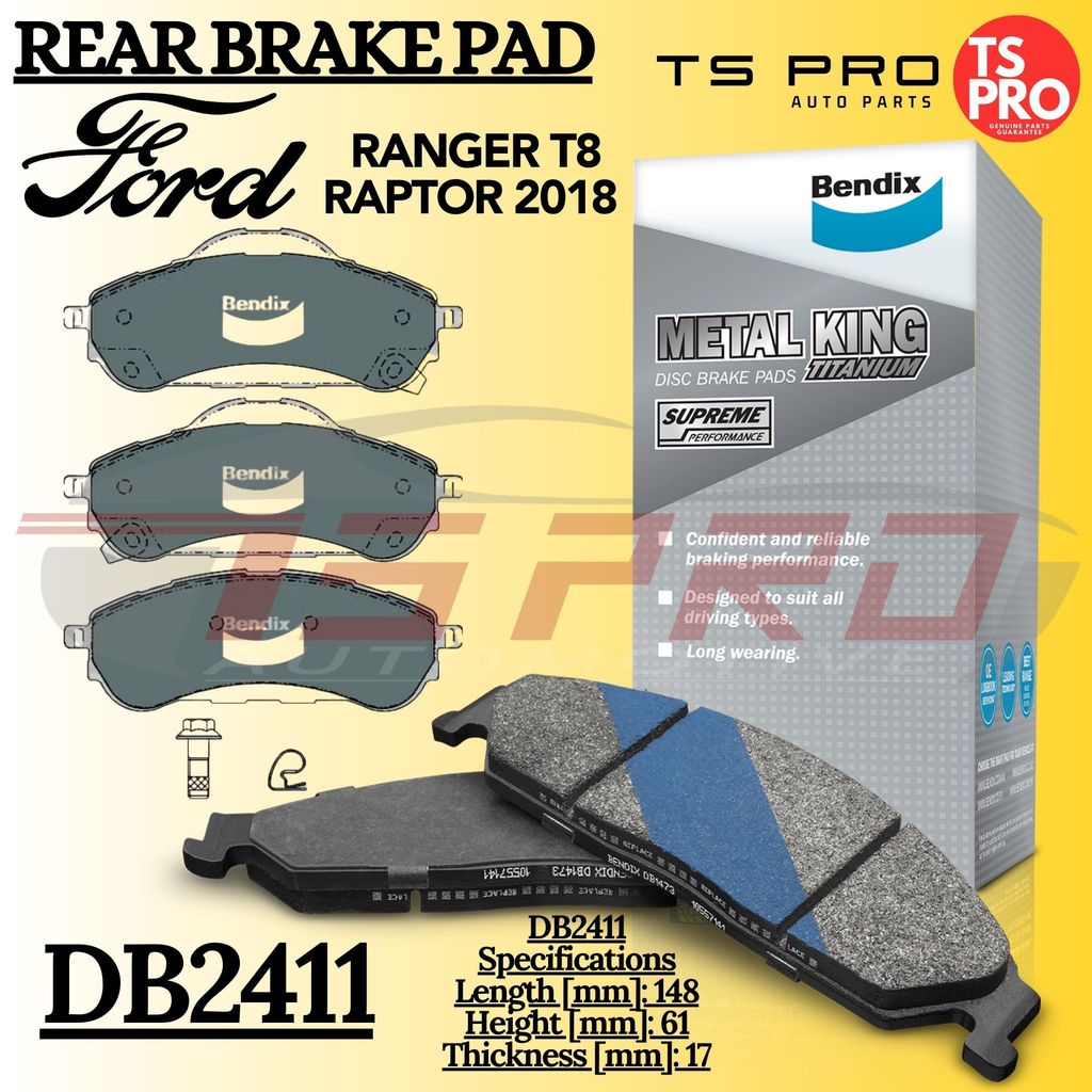 Ford Ranger T8 Raptor 2018 Bendix Metal King Genuine Rear Disc Brake ...