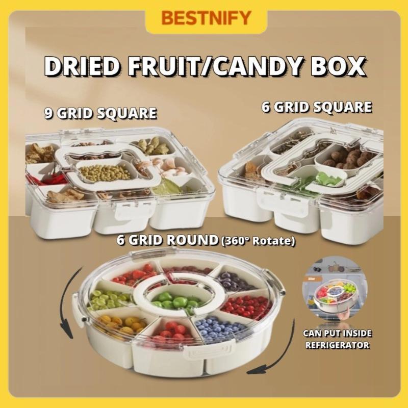 6 Divided Portable Snack Box Rotating Nuts Candy Container With Lid For ...
