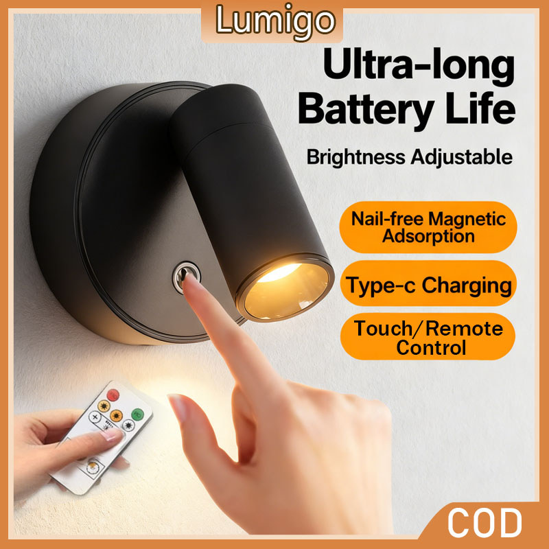Remote Control Magnetic Base Led Wireless Wall Light USB Rechargeable ...