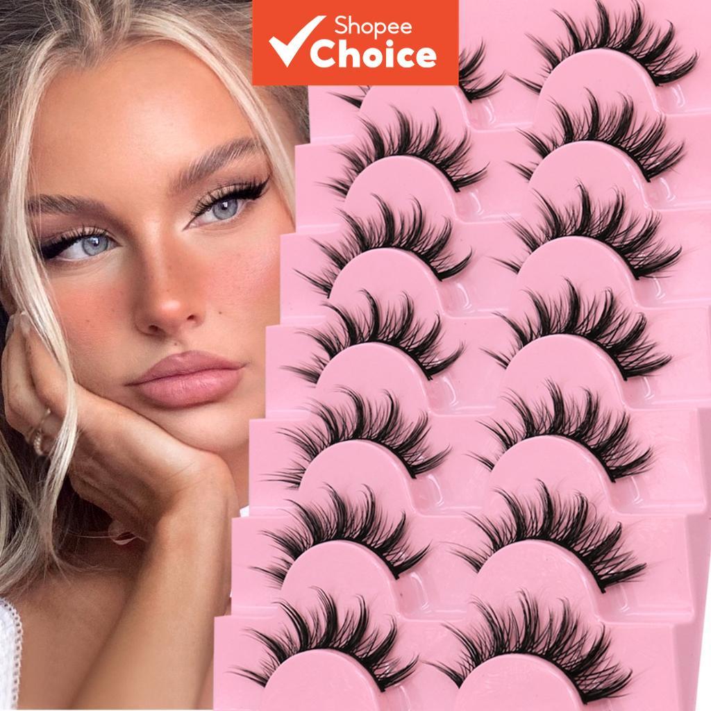 5 Pairs Manga Lashes Natural Long Cosplay Makeup Cross Lashes Cat Eye ...