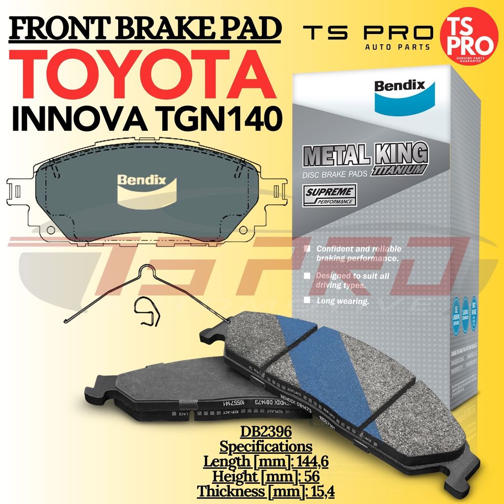 Toyota Innova TGN140 Bendix Metal King Genuine Front Disc Brake Pad ...