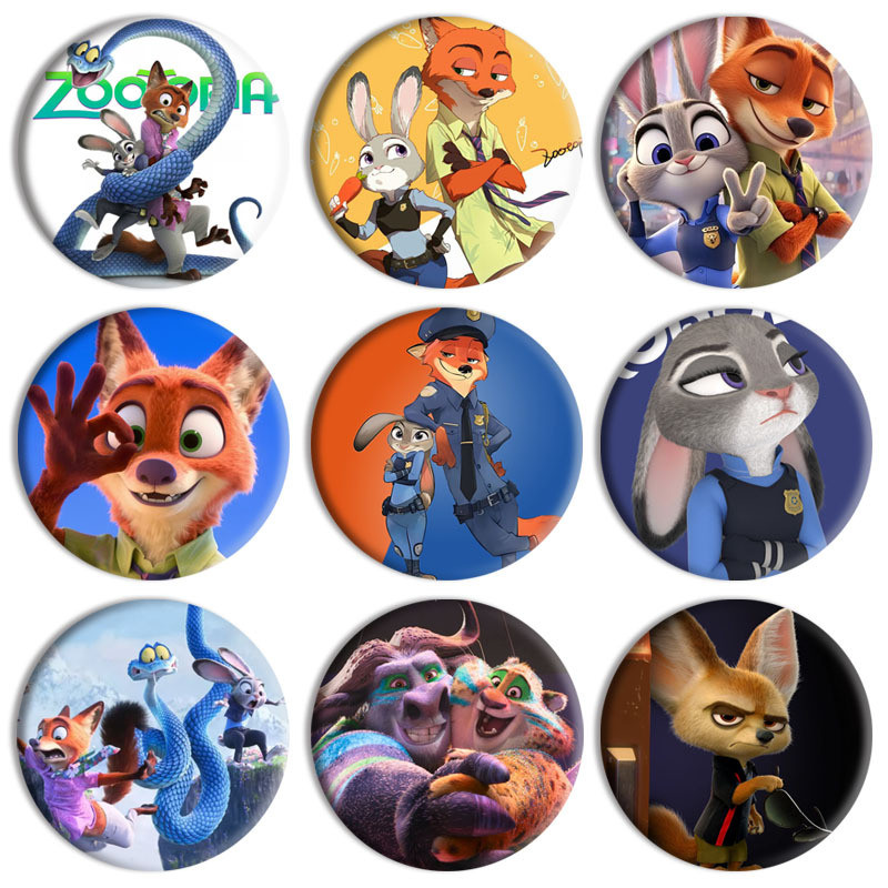 Zootopia Judy Nick and Clawhauser Cartoon Cute Anime Pattern Pin Badge ...