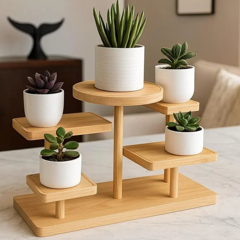 Multi-tier Wooden Display Rack Desktop Ladder Stand Tabletop Storage ...