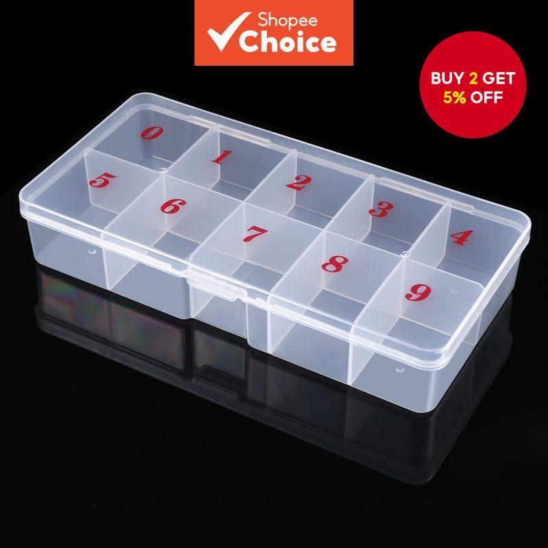 1Box Empty Nail Tips Organizer Storage Box 10grids Transparent ...