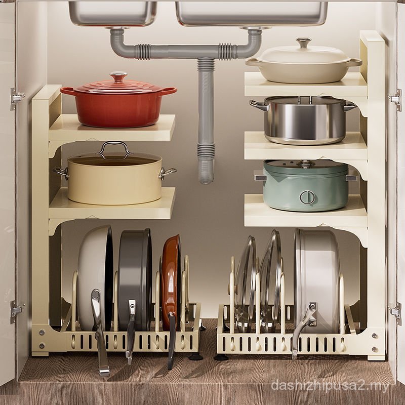 White Kitchen Shelf Multi-Layer Cabinet Sink Stove Layered Pot Storage ...