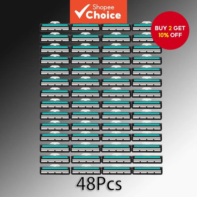 48-Pack Universal Double-Blade Razor Refills | 2-Layer Cartridges for ...