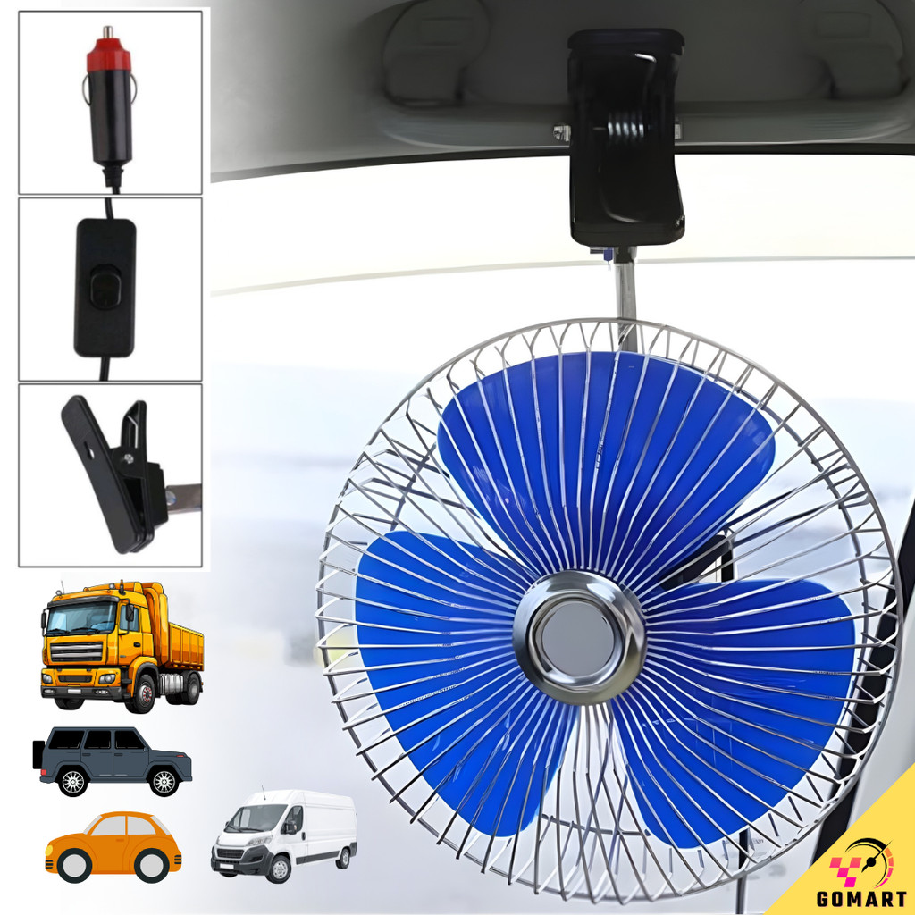 CAR COOLER STEEL FAN 12V Lorry Van 24V Portable Steel Fan Kipas Kepit ...