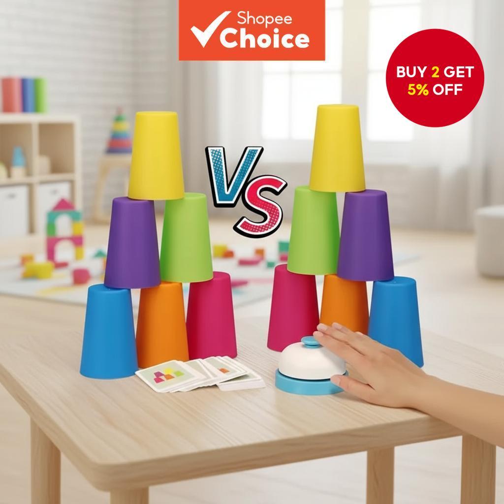 Family Party Christmas Speed Stacking Cup Game with Challenge Cards for ...