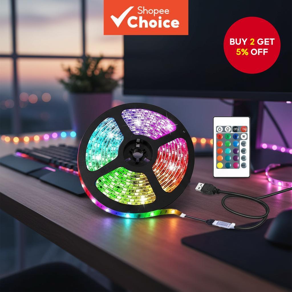 RGB LED Light Strip 2M and 24Key Remote for TV Backlighting Home Decor ...