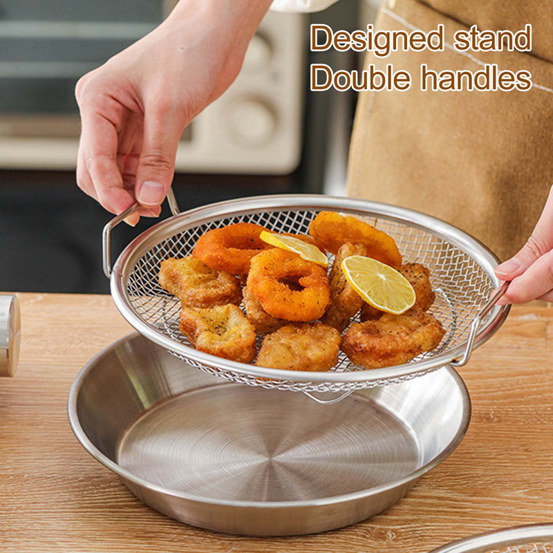 Kitchen 2pcs Stainless Steel Fried Food Draining Rack Frying Filter ...
