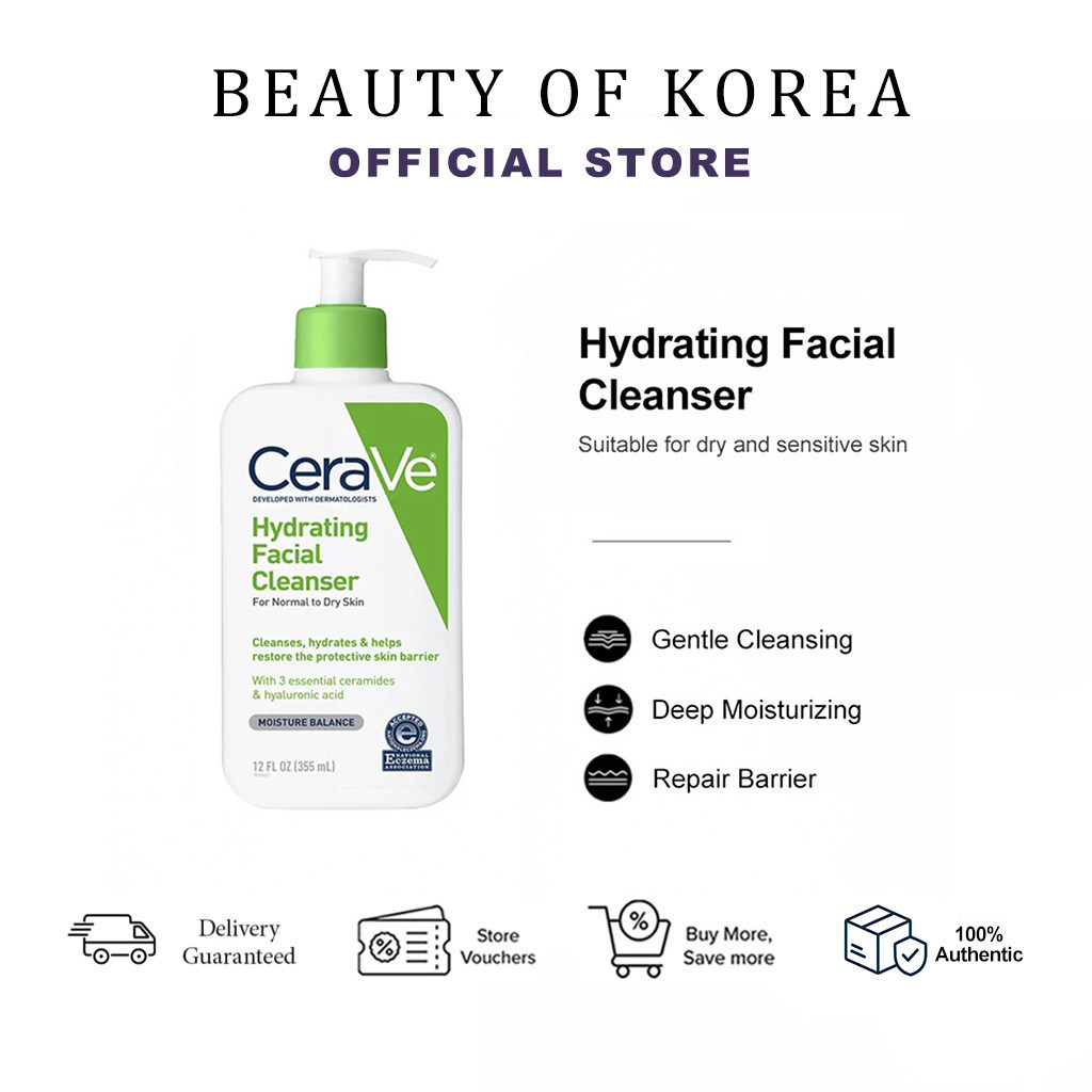 CeraVe Hydrating Facial Cleanser 355ml for Normal to Dry Skin – Gently ...