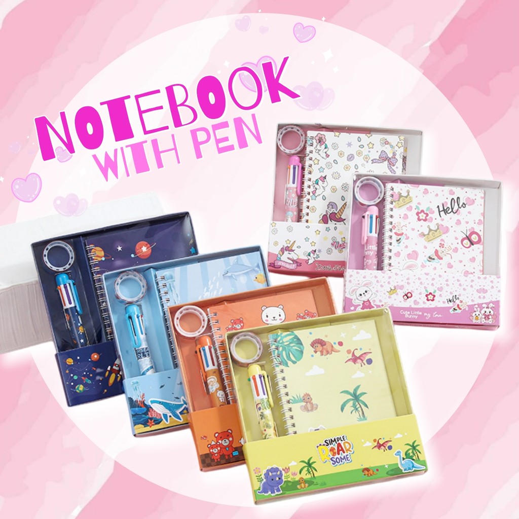 Cute Cartoon Dairy Notebook With Pen Set Student Notepad Kids Handbook ...