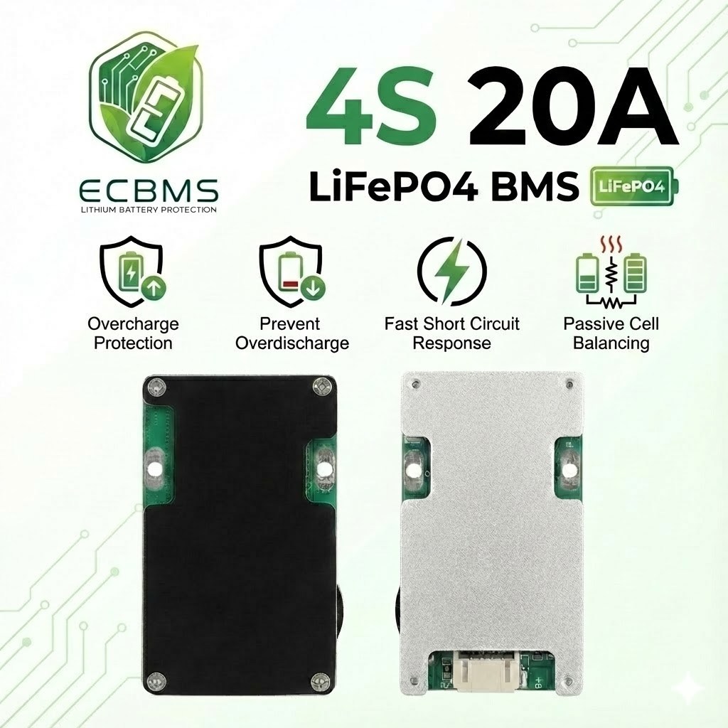 ECBMS 4S 20A 12V LiFePO4 BMS PCM Protection Circuit Board 3.2V Cells ...