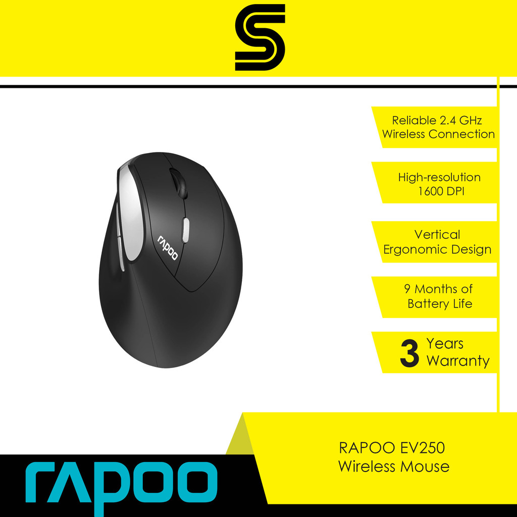 RAPOO EV250 Vertical Ergonomic Wireless Silent Click Mouse - Black ...