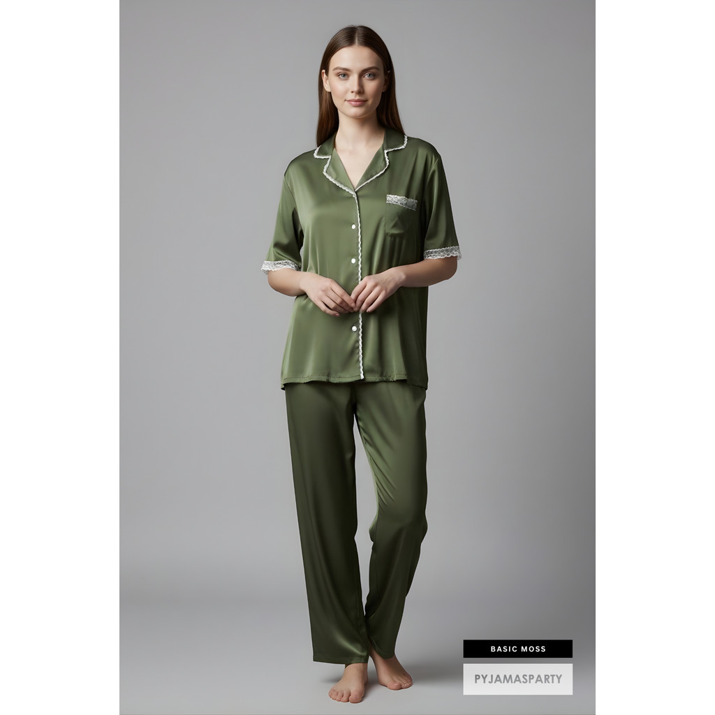 Basic Moss - Premium Satin Pyjamas by Pyjamas Party (Basic Moss - Baju ...